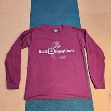 Disney Parks Walt World Santa Mickey Long Sleeve T-shirt Adult Medium Red V7a