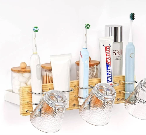 Bamboo Toothbrush Holders Wall Mounted for Bathrooms