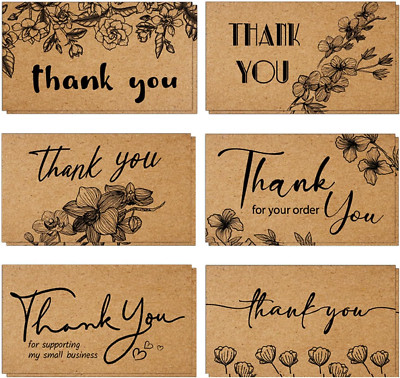 180 Mini Thank You Cards for Small Business 6 Designs Bulk Greeting Cards 2x3.5''
