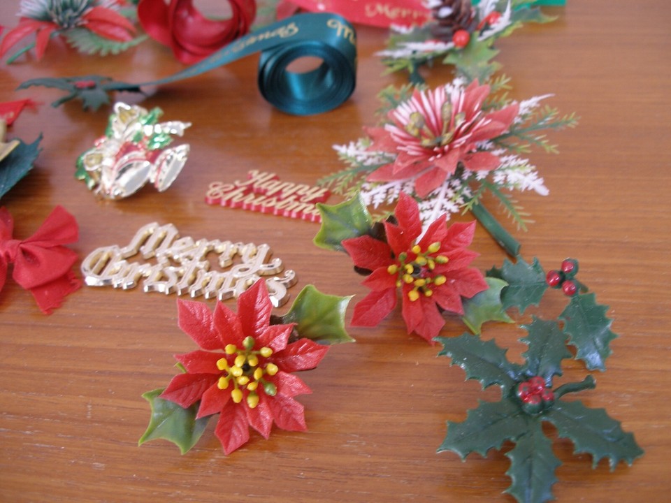 Job lot of Christmas Cake decorations, Topper & Ribbons Baking Crafts