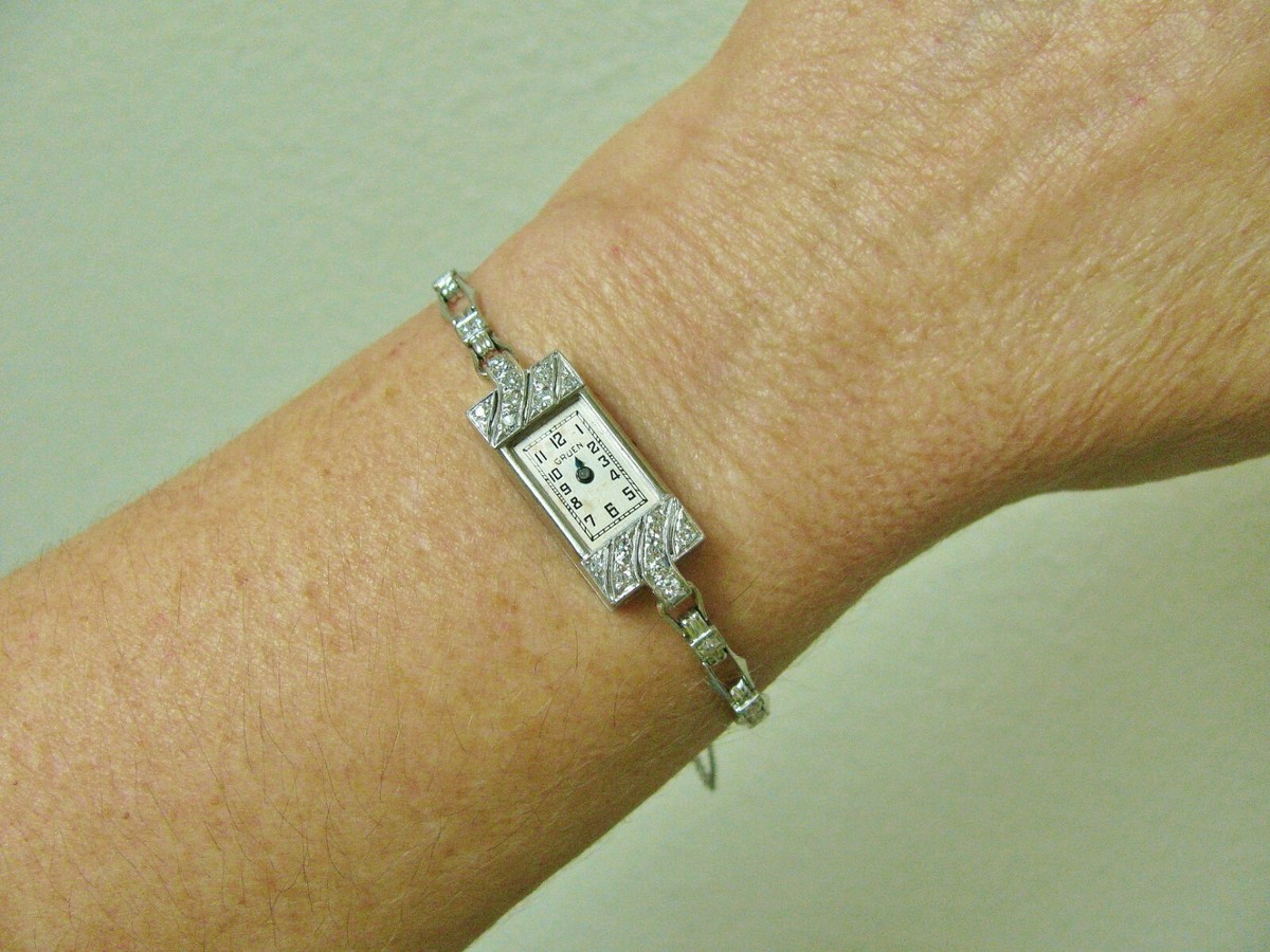 Art Deco Gruen Swiss diamond cocktail watch C. 1925 14k White Gold Filled Art Deco Gruen Swiss Women main image 2