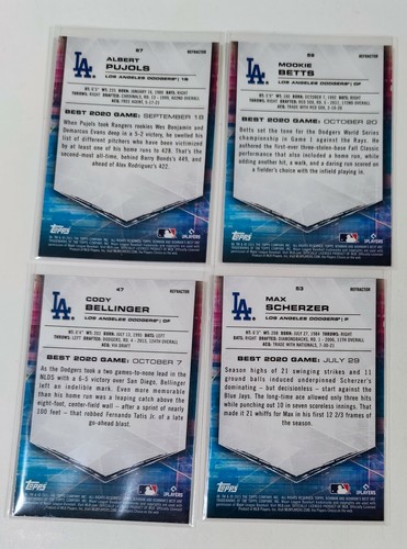 2021 Bowman's Best DODGERS REFRACTOR 4 CARS LOT, BETTS, BELLINGER, SCHERZER..... - Picture 2 of 2