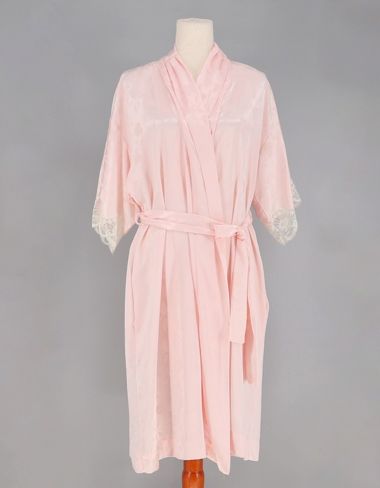 CHRISTIAN DIOR VINTAGE 70s Lingerie Pink Floral Robe Lace Sleeves Size M