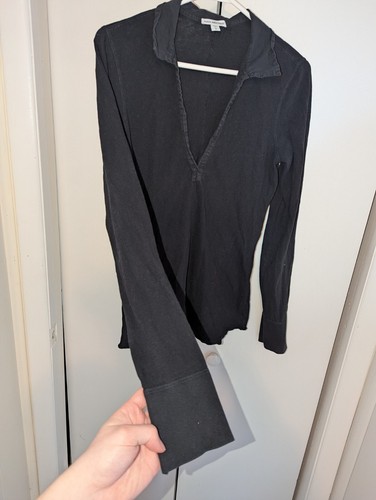 Polo donna manica lunga James Perse taglia 3 nera maglia cotone - Foto 9 di 13