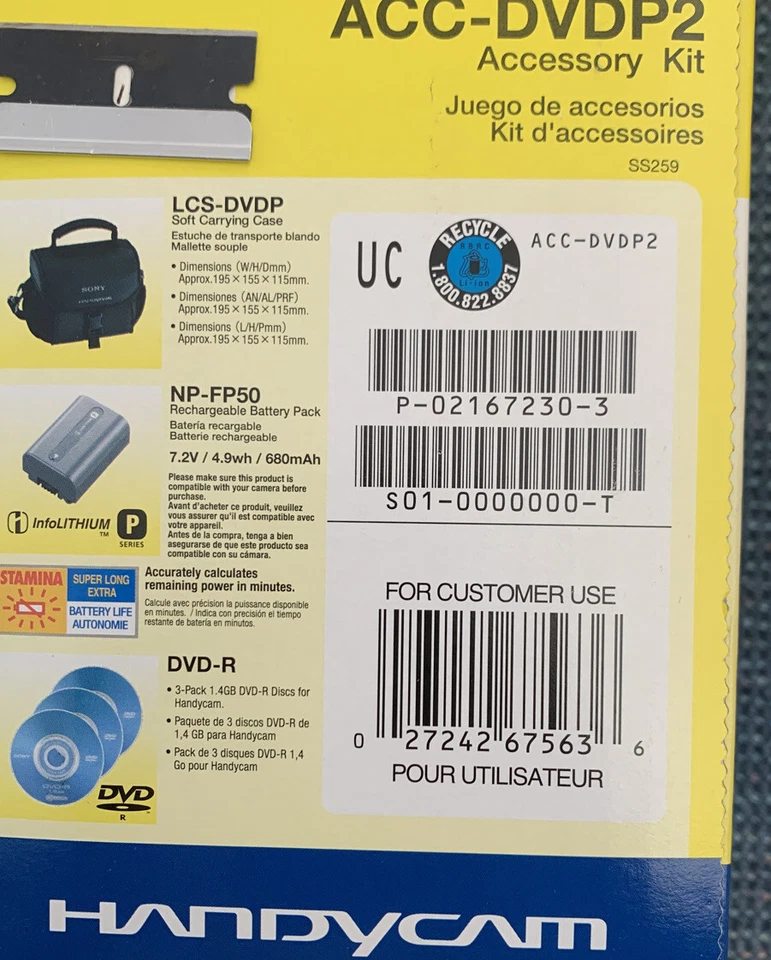 Kit de accesorios Sony ACC-DVDP2. Estuches nuevos en caja, paquete de baterías, DVD Foto 4 de 4