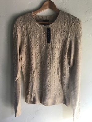 NEW $200 Theory Camel Dania B Cozy Cable Stretch Knit Sweater Sz Medium