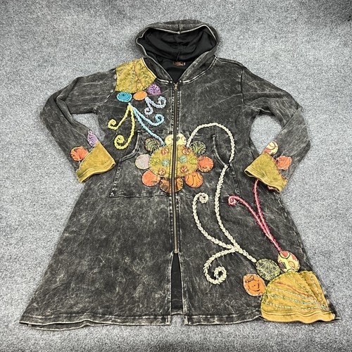 RISING INTERNATIONAL Hoodie Womens XXL Black Embroidered Floral Zip Boho Jacket