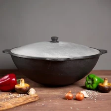 Kazan 100% Cast Iron Authentic Uzbek Cauldron & Lid-Pan Pilaf Plov Lagman Wok