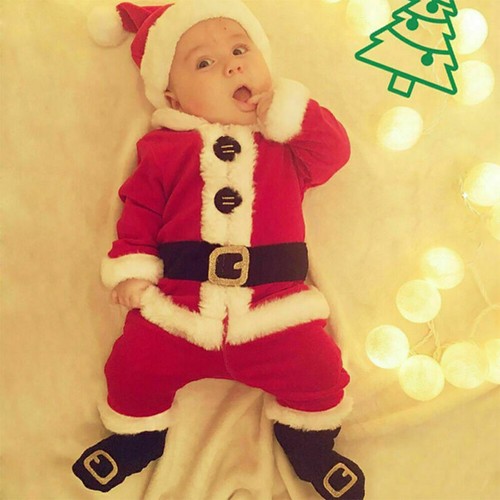 Christmas Kids Baby Boys Girls Santa Claus Cosplay 4Pcs Outfit Set Fancy Dress - Picture 3 of 13