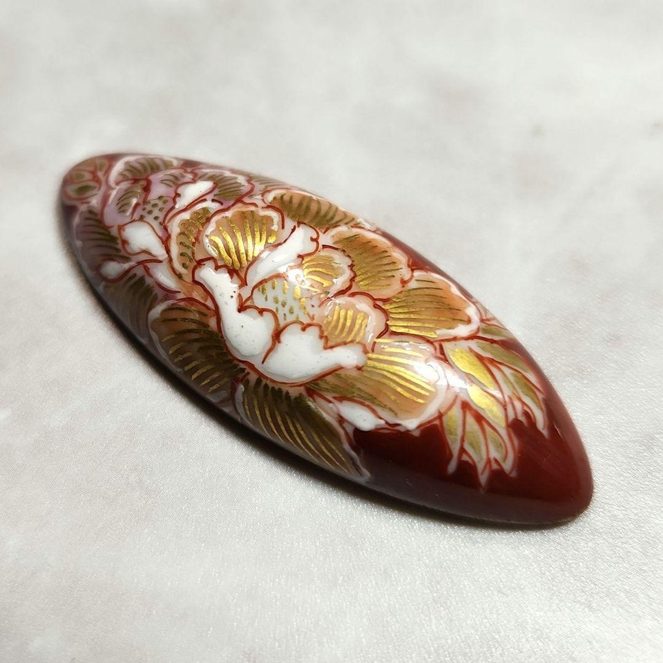 Japanese Pottery ObiDome Ceramics Kutani Ware Peony 394 Kimono