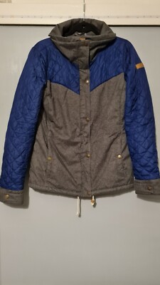 ROXY Dryflight Technology Ladies UK M Grey/Blue Jacket Collared Pre-Loved Winter