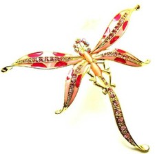 Large Pink Dragonfly Brooch Enamel and Crystal Insect Pin