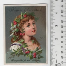 Niagara Gloss Starch Raspberries Girl Victorian Trade Card 1800s 3"x5" VTC-XG63