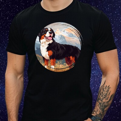 Mens Bernese Mountain Dog Motif Cotton T-Shirt Size XS to 5XL
