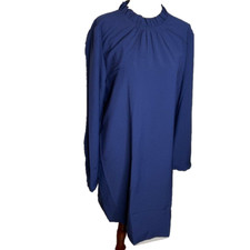 J.Crew Womens $110 Ruffleneck Shift Dress Antique Navy Size 12 BT122