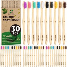 30 PCS Bamboo Toothbrushes Pack, BPA Free Medium Soft Bristles Toothbrushes for