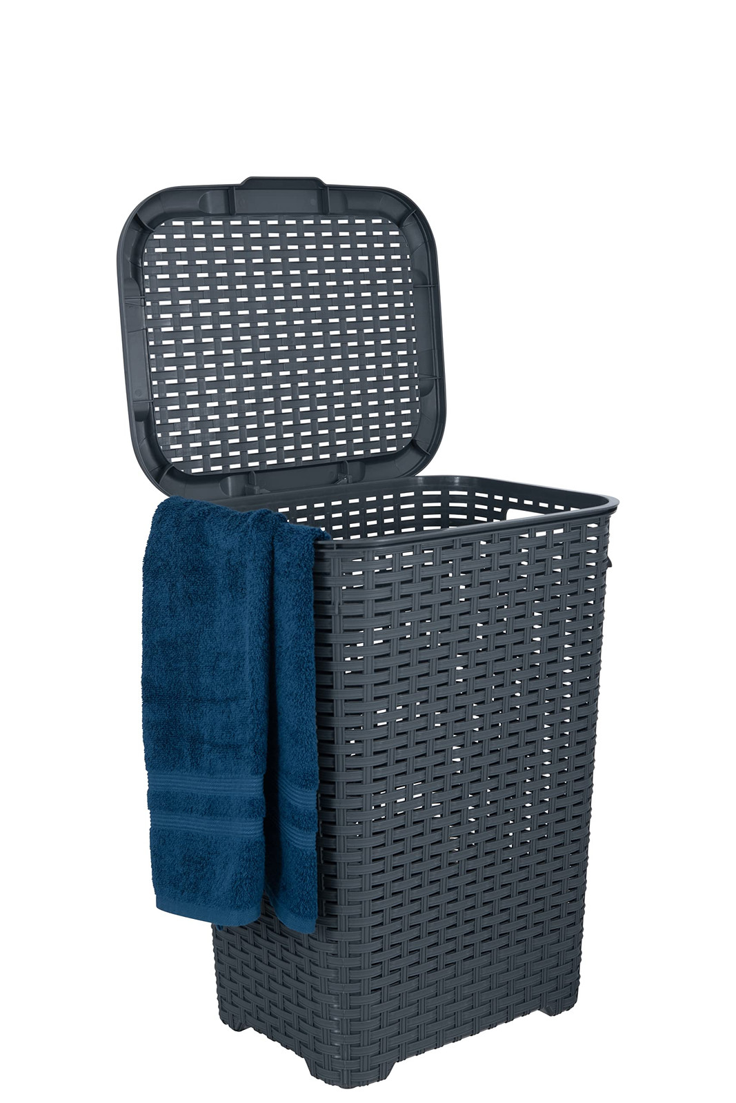 Laundry Hamper Basket With Lid 60 Liter - Deluxe Wicker Style Grey Color - 1....-image