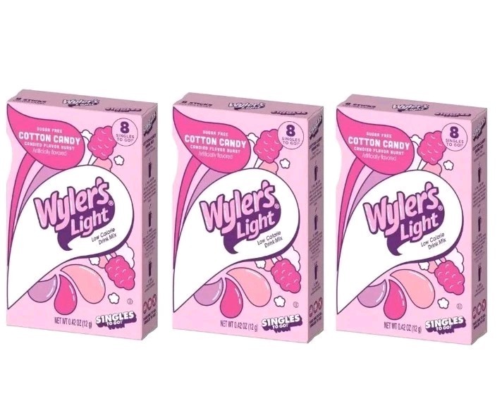 (3-Boxes) Wylers Light Tiktok Inspired COTTON CANDY Drink Mix, 8-Sticks Per Box 