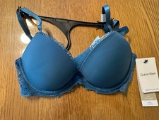 Calvin Klein Seductive Comfort with Lace Lift Demi blue Bra Size 30C (A3) 