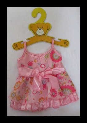 Build A Bear Workshop Pink & Fuchsia Flower Print Silky Dress with Hanger