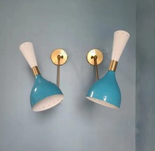 Italian Stilnovo Mid Century Brass Wall Sconce Pair Style Adjustable Lamp