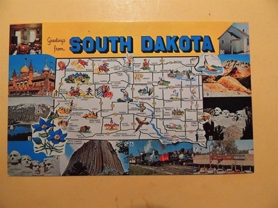 Greetings from South Dakota vintage map postcard multiple scenic views