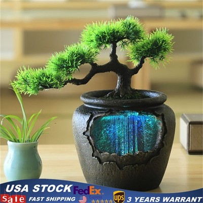 Tabletop Water Fountain Indoor Decor LED Light Desktop Waterfall Resin Ornament
