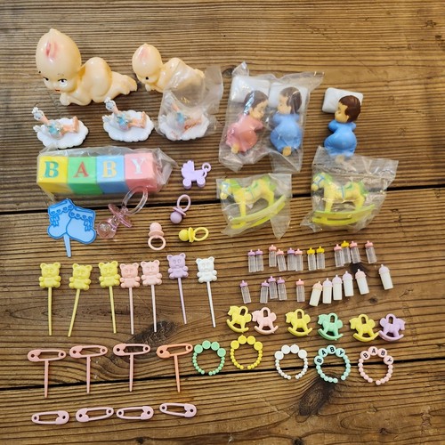 Vintage Baby Shower Cupcake Toppers-Cake Decorations-Assorted Lot-Stork-Bottles