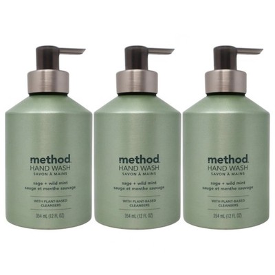 3 Pack - Method Hand Wash, Premium Aluminum Pump Bottle, Sage + Wild Mint, 12 Oz