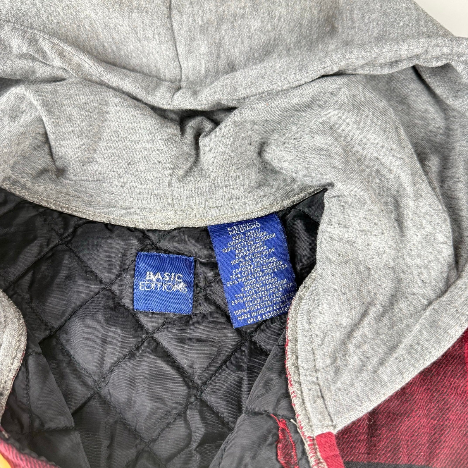 Basic Editions quilted flannel jacket hooded red … - image 3