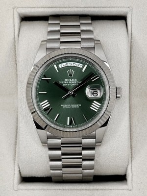 2023 Rolex Day-Date 40mm 228239 Presidential 18kt White Gold Olive Dial