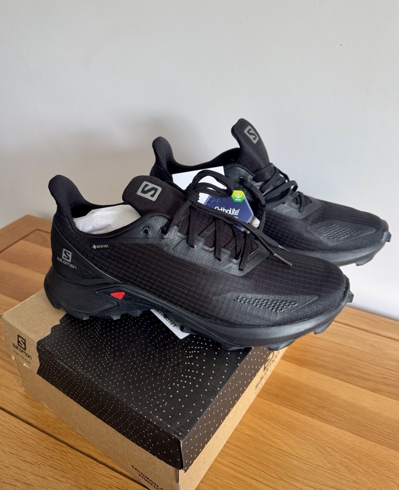 Scarpa da trail Salomon Alphacross Blast GTX Gortex Nera Taglia UK 10 Nuova