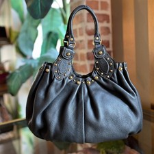 GUCCI Studded Pelham Black Leather Shoulder B...