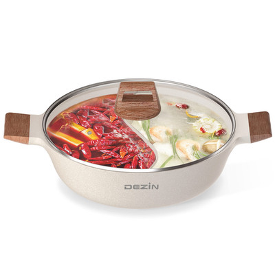 Dezin 5-Qt Double-Flavor Shabu Shabu Pot Divider Dual Sided Nonstick Hot Pot 12