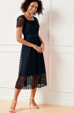Talbots Womens Size 16 Dark Blue Lace Fit & Flare Short Sleeve Classic Dress NWT