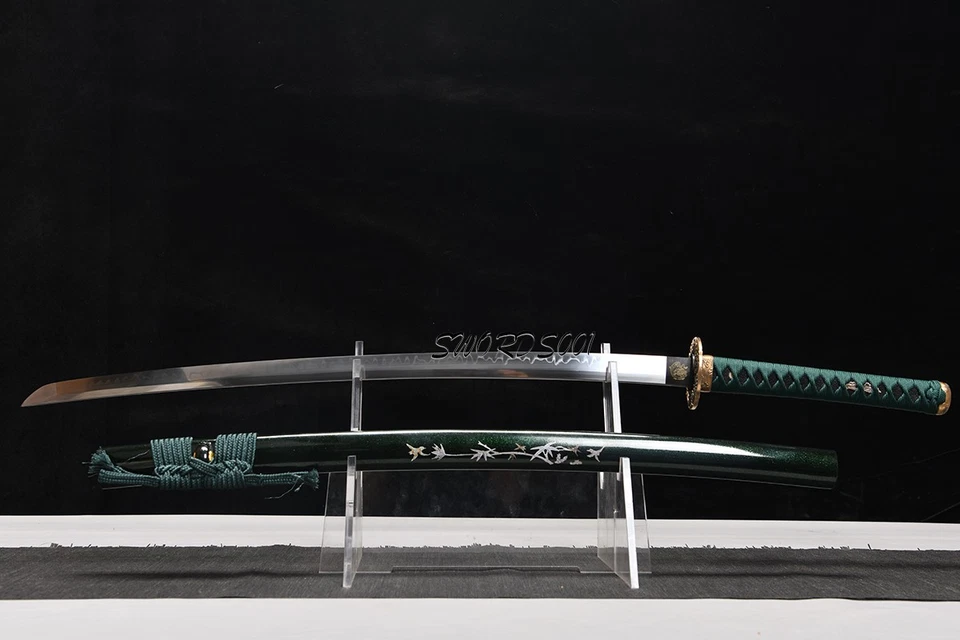Шикарный зеленый японский самурайский меч катана T10 сталь глина закаленный настоящий хамон - Изображение 3 из 4