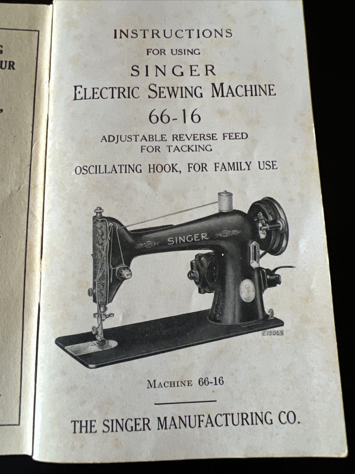Instruction Manual for Singer 66-16 Sewing Machine 1947 Book Booklet