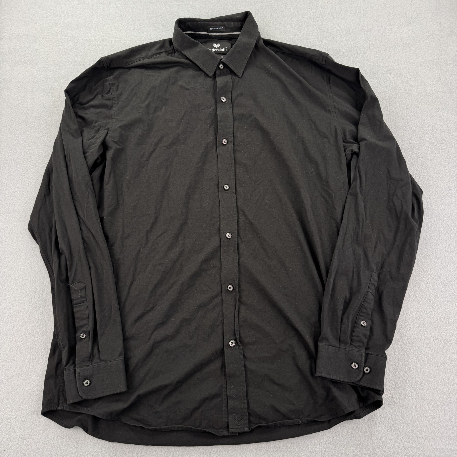 Buttercloth Shirt Mens 2XL Tall Black Icy Cotton Button Up Long Sleeve Dress