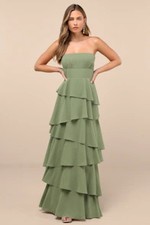 Lulus Women Gorgeous Essence Strapless Tiered Maxi Dress Sage Basic Sleeveless L
