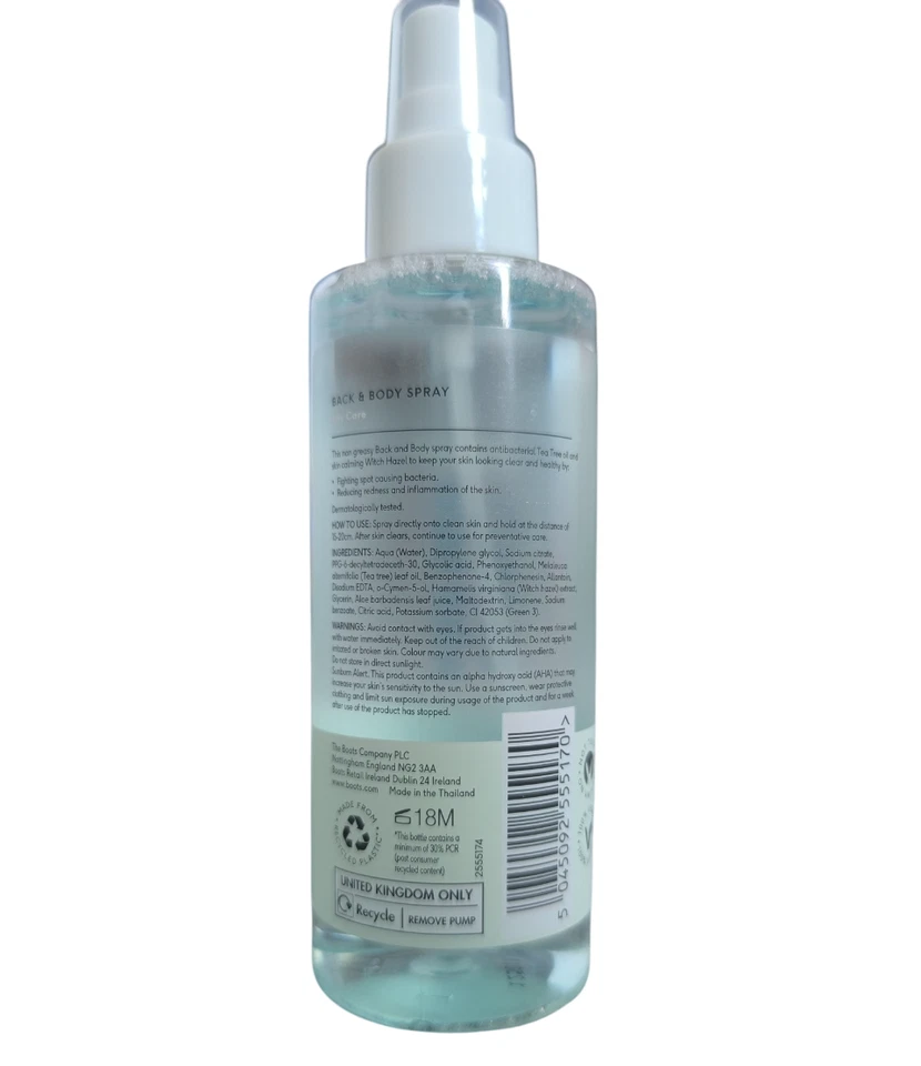 Boots Tea Tree & Witch Hazel Back Spray 150ml - Anti Spot, Redness & Blemishes - Image 2 of 2