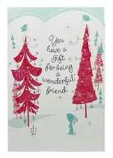 Christmas Card For Friend, You Have A Gift Glitter Pink Trees Hallmark Card NEW