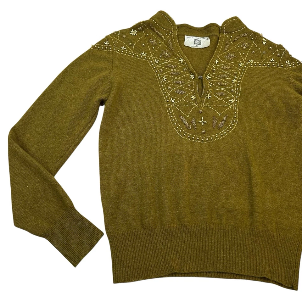 Suéter Fairycore Cottagecore Años 80 90 Verde Oliva Lana Cuentas 36 Pulgadas Busto Foto 3 de 4