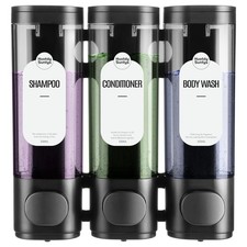 Shampoo and Conditioner Dispenser 3 Chamber No Drill 300ml Each Container