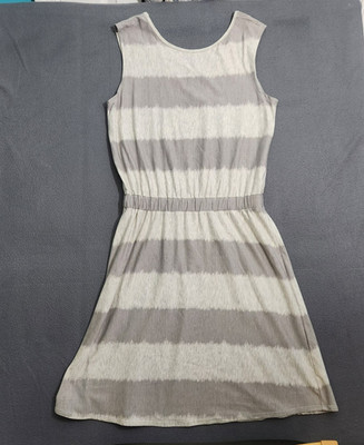 Athleta Women S Gray Striped Criss Cross Strap Back Slik Blend Knee Length Dress