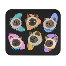 Funny Cute Retro Mid Century Siamese Persian Cats Mouse Pad Rectangle Black