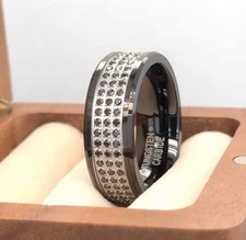 Black Cubic Zirconia Inlay Ring Black Tungsten Thanksgiving Gift Band For Him
