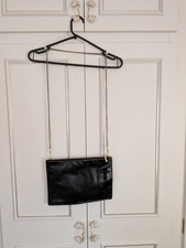 Whistles Black Leather Crossbody Bag Gold Chain Strap Zip Top Clutch