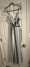 Black & White Striped V-Neck Sleeveless Jumps...