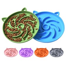 2Pcs Silicone Slow Feeder Cat Bowl,Puzzle Feeder,Interactive Blue/Green