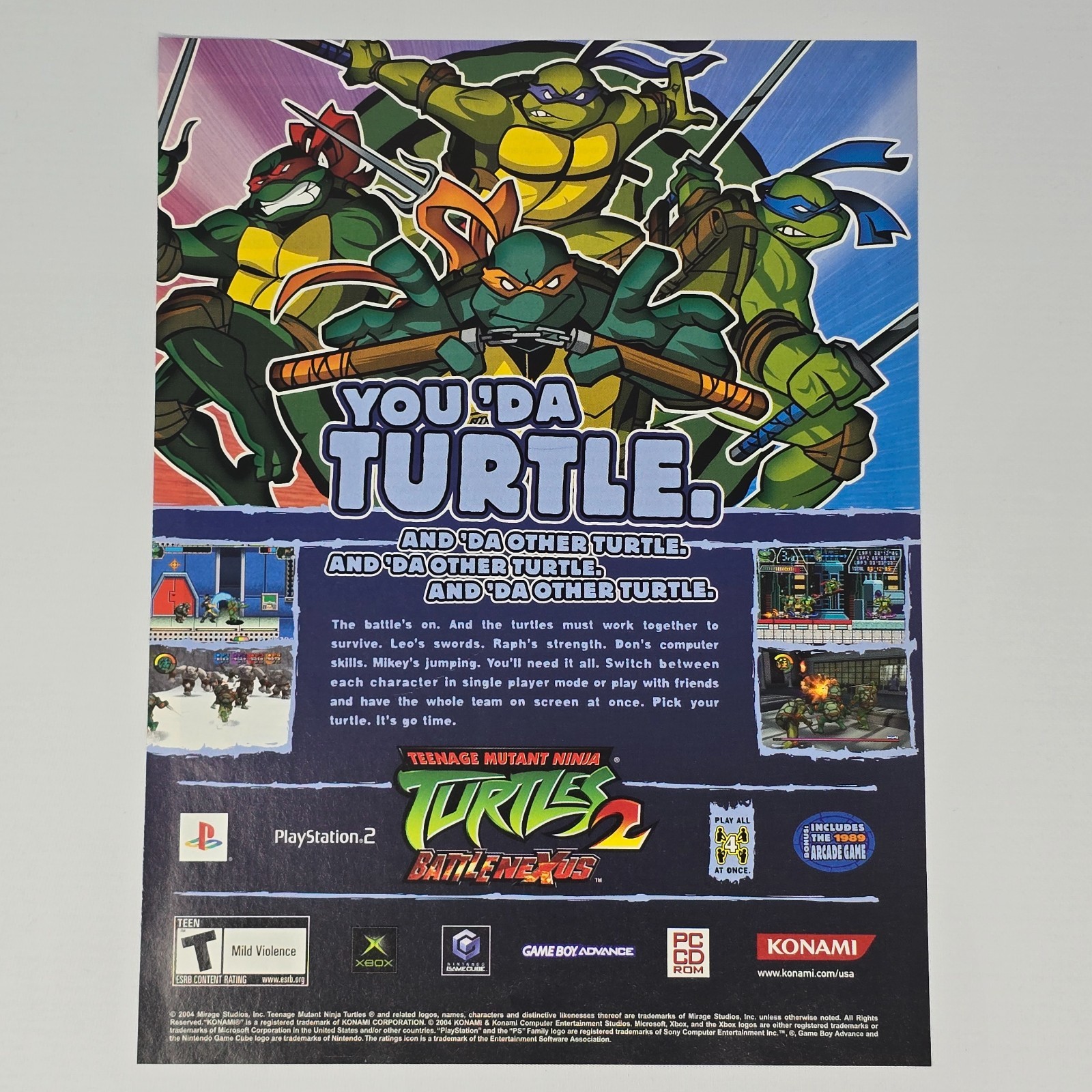 Teenage Mutant Ninja Turtles 2 Battle Nexus Xbox PC anuncio impreso/póster arte promocional